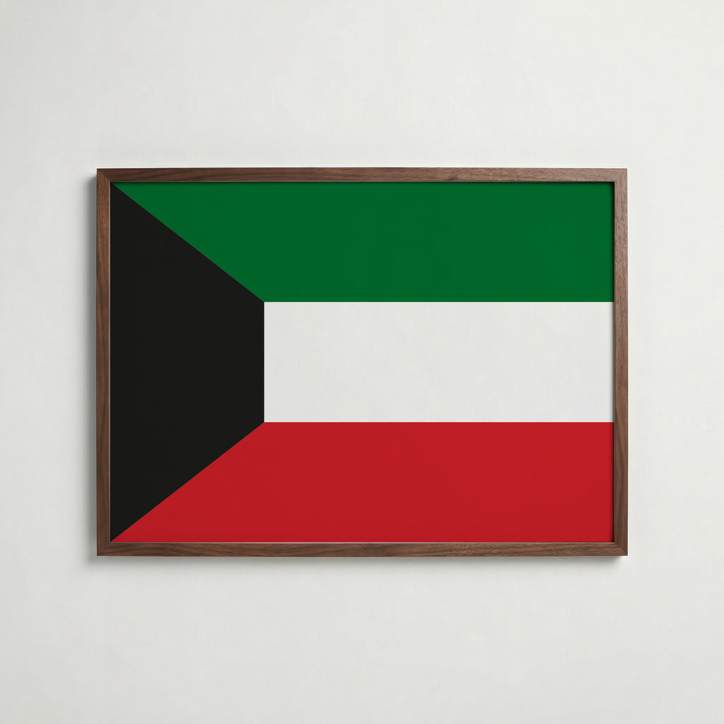 Kuwait National Flag Poster i valnötsram – varm konstaffisch för hemmet från Bozetto