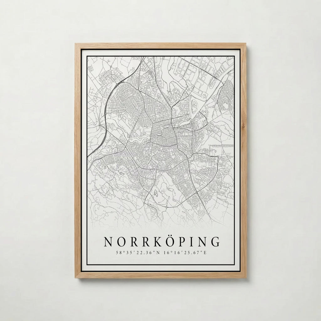 Norrköping Karta poster i olika storlekar – köp enkelt hos Bozetto i hög kvalitet