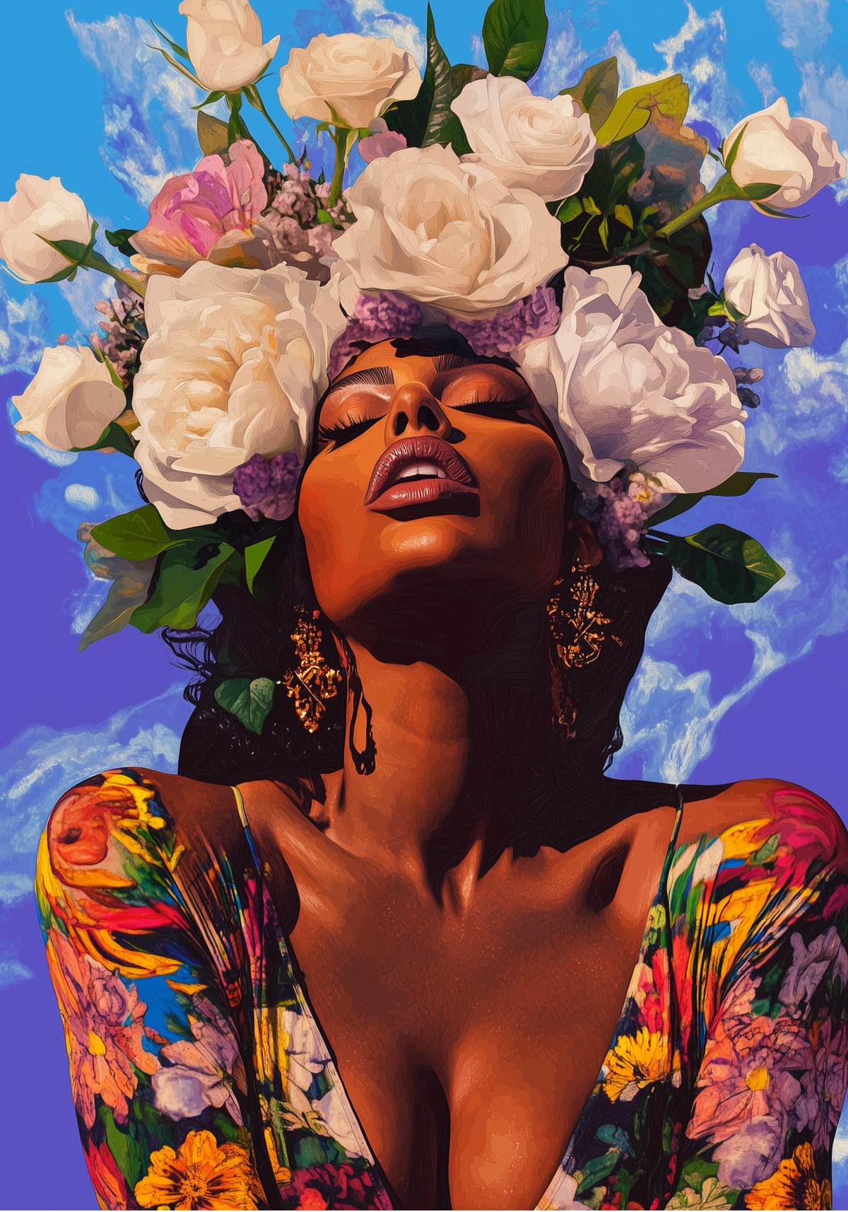 Floral Crown Portrait – affisch med snyggt motiv, köp enkelt hos Bozetto i flera storlekar