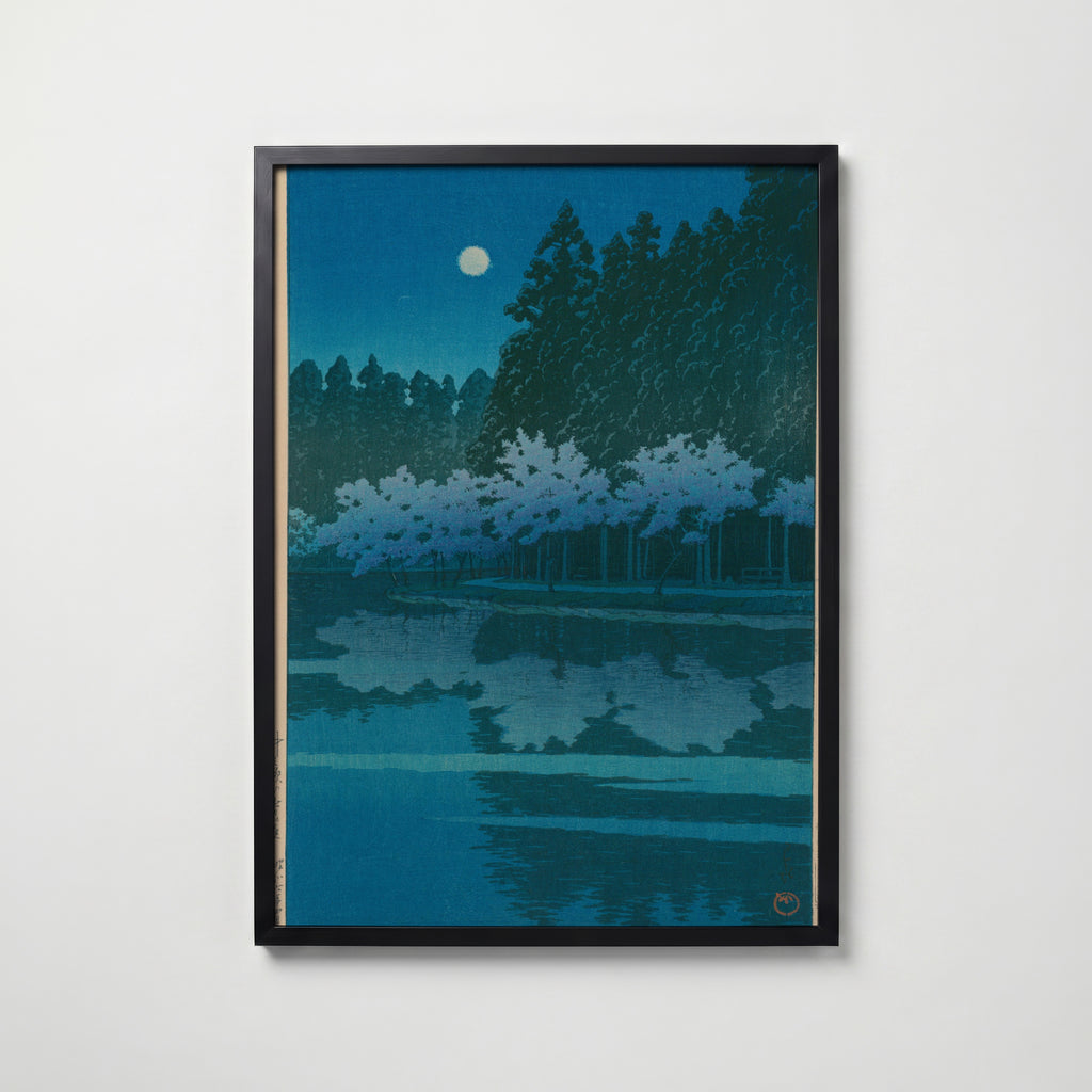 Hasui Kawase Spring Night at Inokashira Park 1931 Poster – svart ram