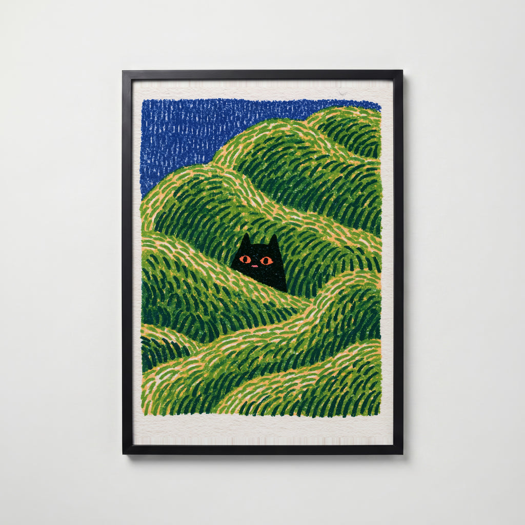 Hidden Cat Meadow Poster – svart ram