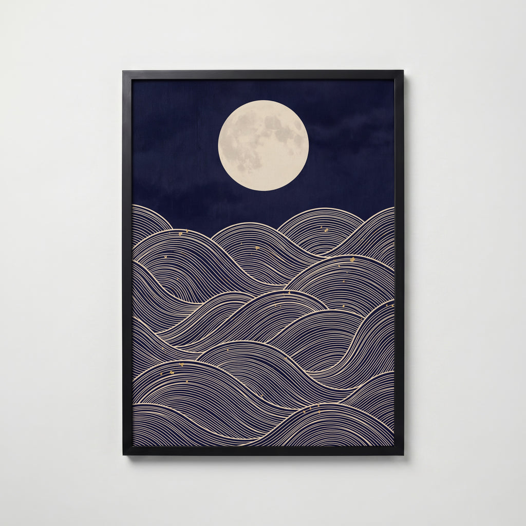 Moonlit Sea Poster – svart ram