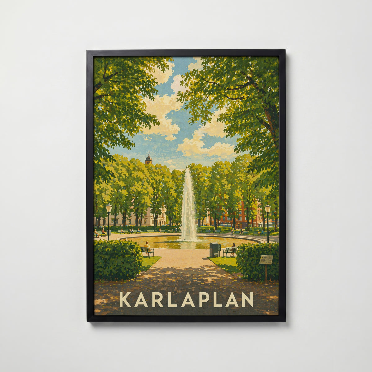 Karlaplan Stockholm i svart ram på vägg – köp enkelt hos Bozetto affisch i hög kvalitet