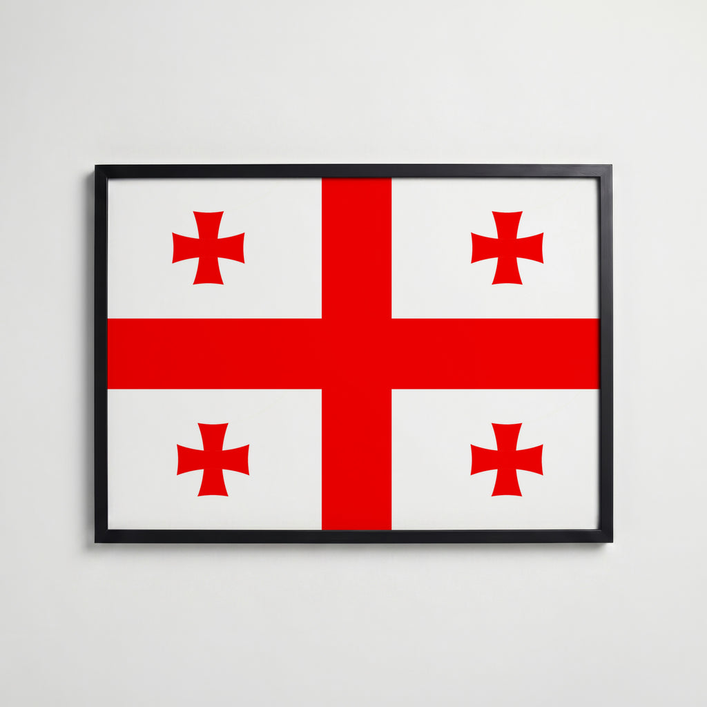 Georgia National Flag Poster i svart ram – stilren konsttryck som väggdekor från Bozetto