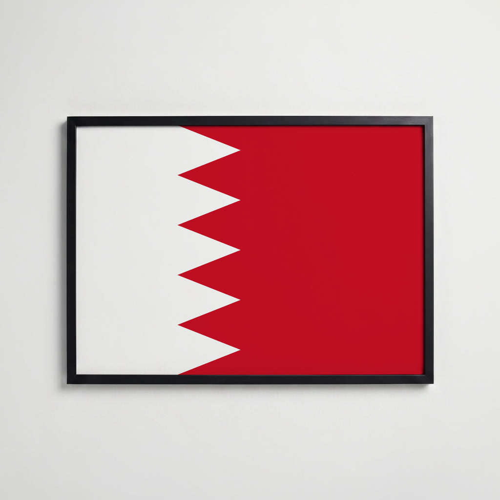 Bahrain National Flag Poster i svart ram – stilren konsttryck som väggdekor från Bozetto