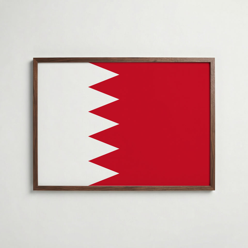 Bahrain National Flag Poster i valnötsram – varm konstaffisch för hemmet från Bozetto