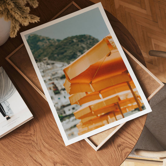 Orange Beach Umbrellas Poster