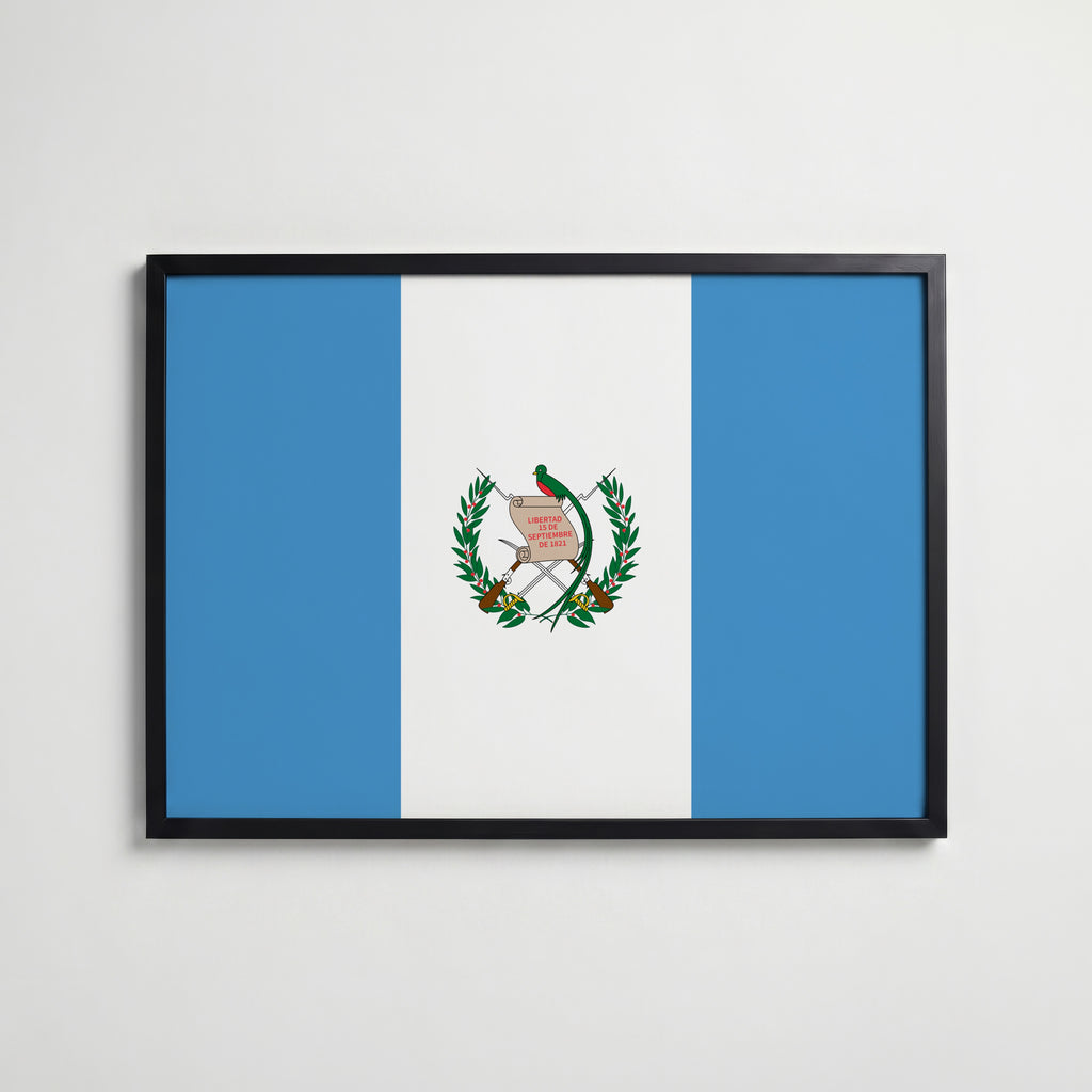 Guatemala National Flag Poster i svart ram – stilren konsttryck som väggdekor från Bozetto
