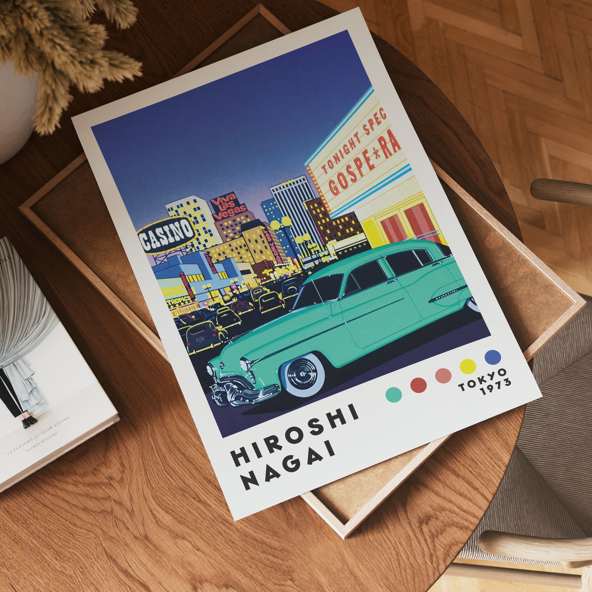 Väggmockup med Hiroshi Nagai Viva Vegas – köp enkelt hos Bozetto affisch i hög kvalitet