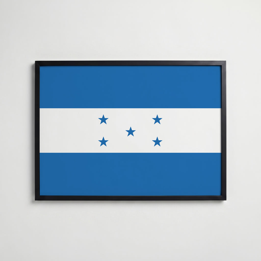 Honduras National Flag Poster i svart ram – stilren konsttryck som väggdekor från Bozetto