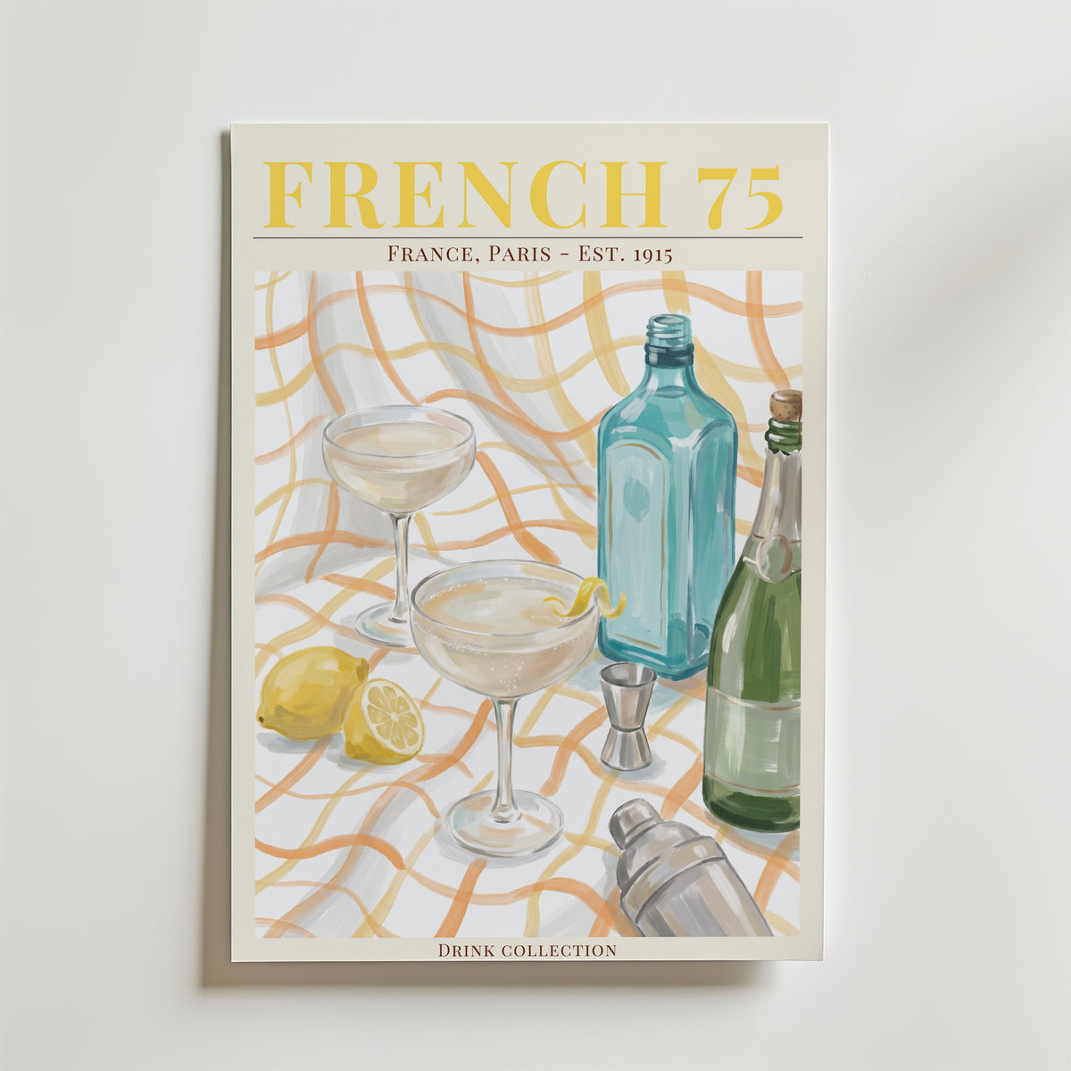 French 75 affisch inramad i neutral ram – se hur konsttrycket ser ut, Bozetto i hög tryckkvalitet