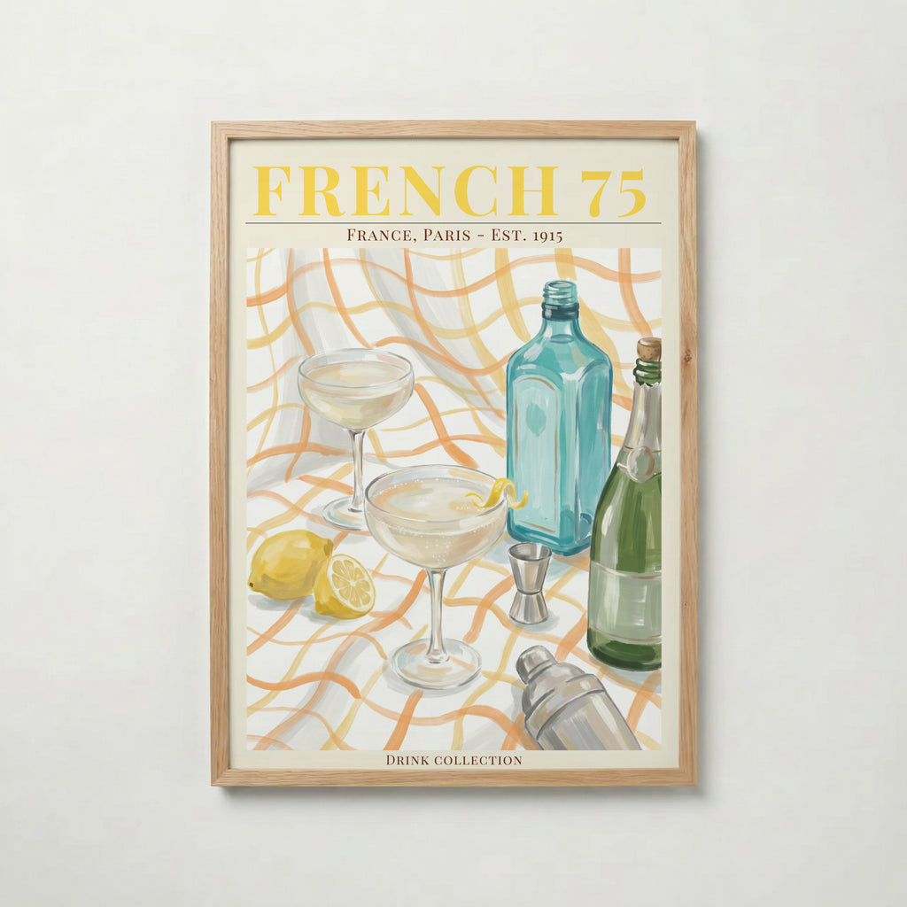French 75 poster inramad i ljus ekram med naturligt träutseende – från Bozetto i hög tryckkvalitet