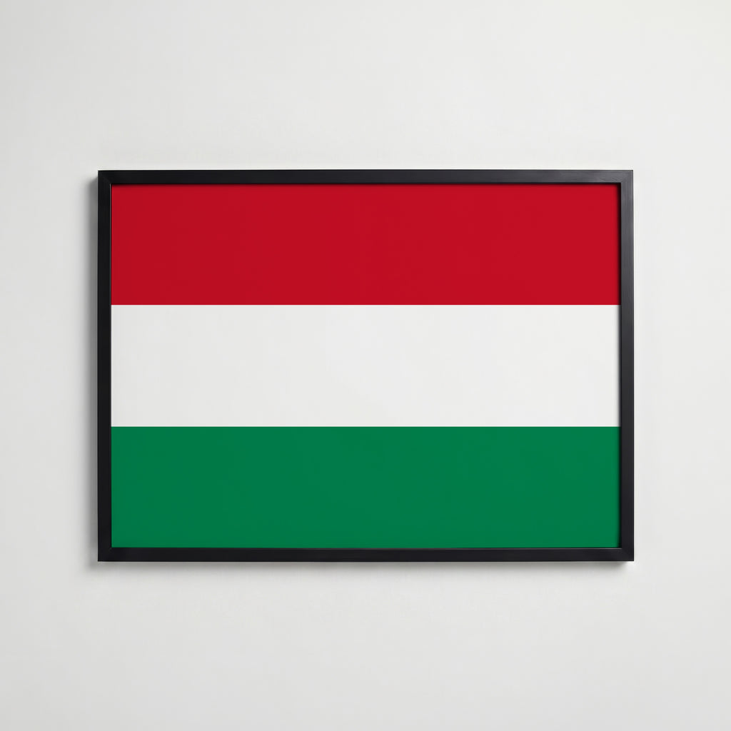 Hungary National Flag Poster i svart ram – stilren konsttryck som väggdekor från Bozetto