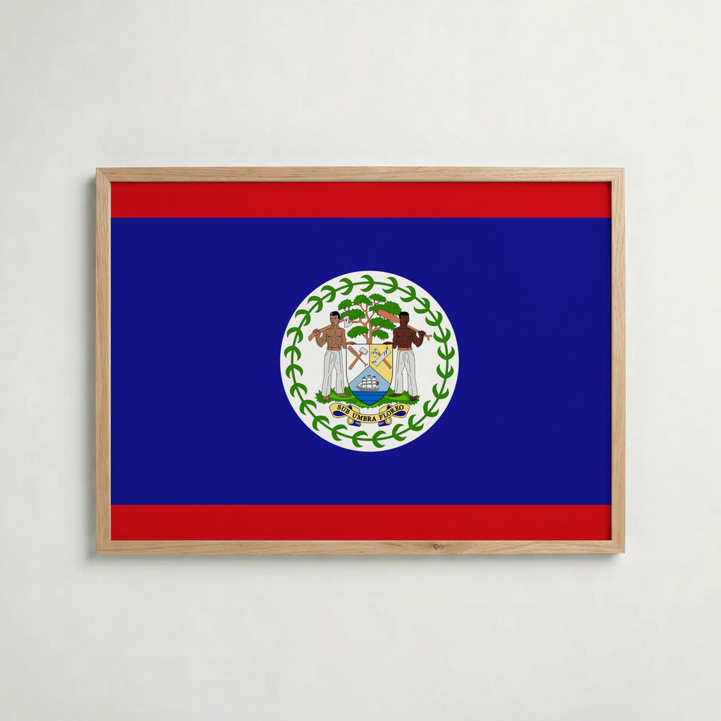 Belize National Flag Poster i ekram – inramad konsttryck för stilren inredning hos Bozetto