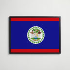 Belize National Flag Poster i svart ram – stilren konsttryck som väggdekor från Bozetto