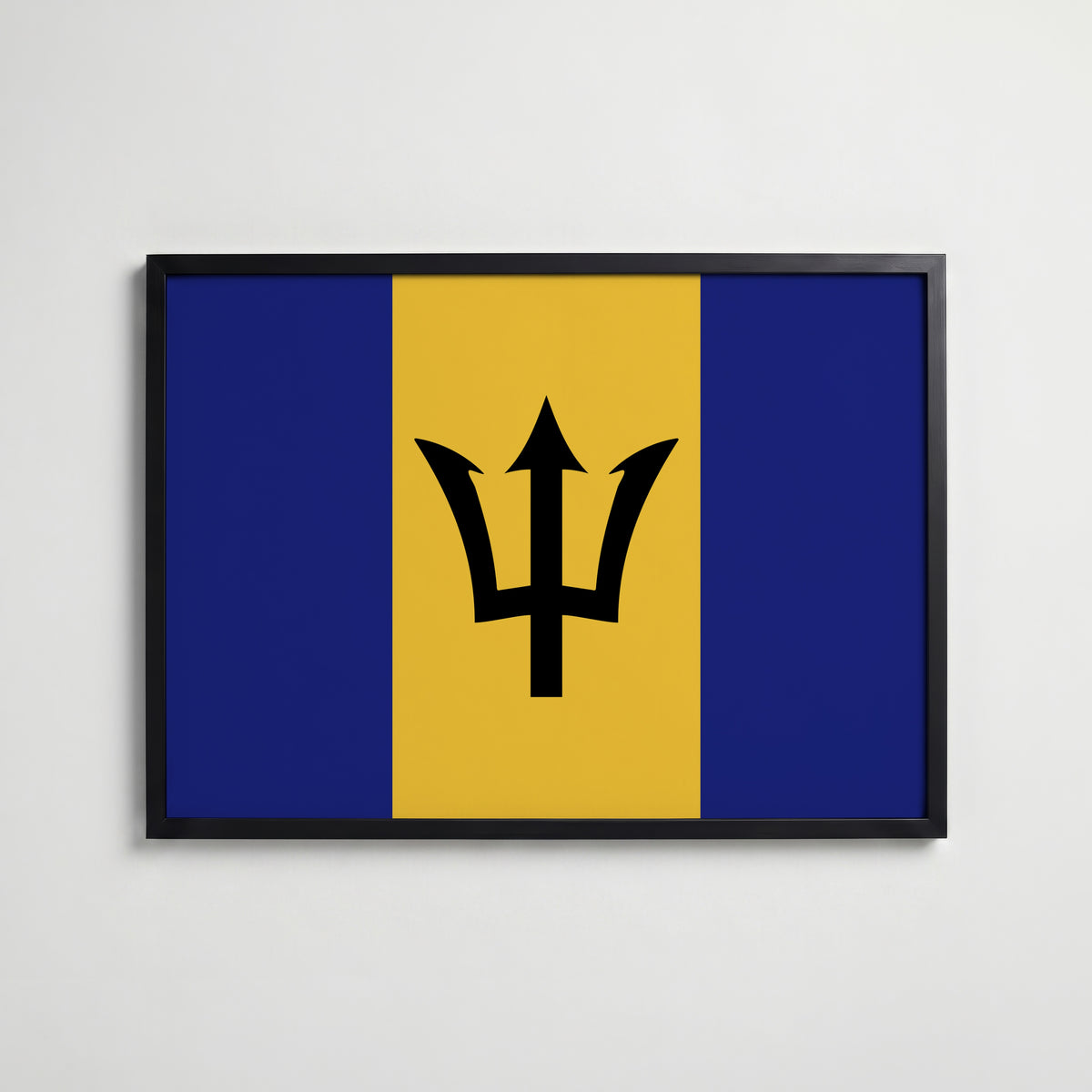 Barbados National Flag Poster i svart ram – stilren konsttryck som väggdekor från Bozetto