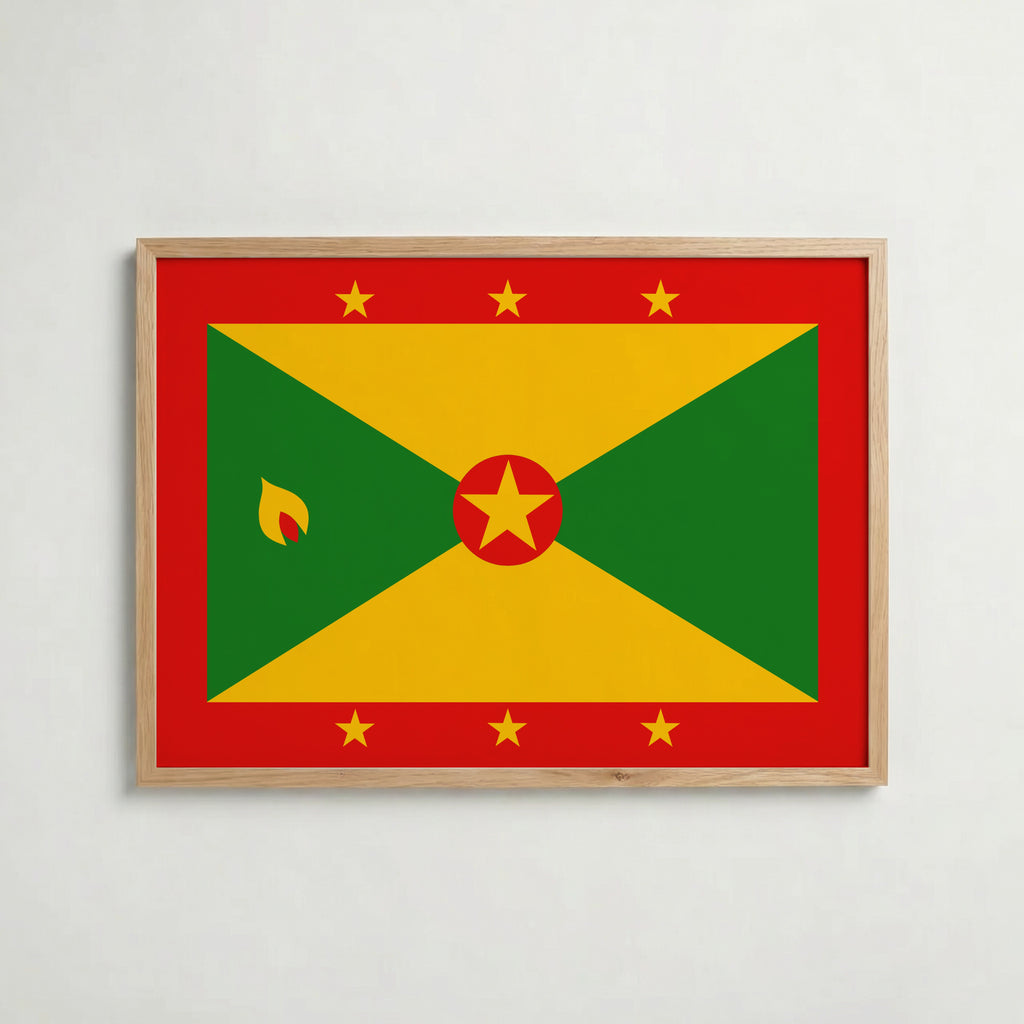 Grenada National Flag Poster i ekram – inramad konsttryck för stilren inredning hos Bozetto