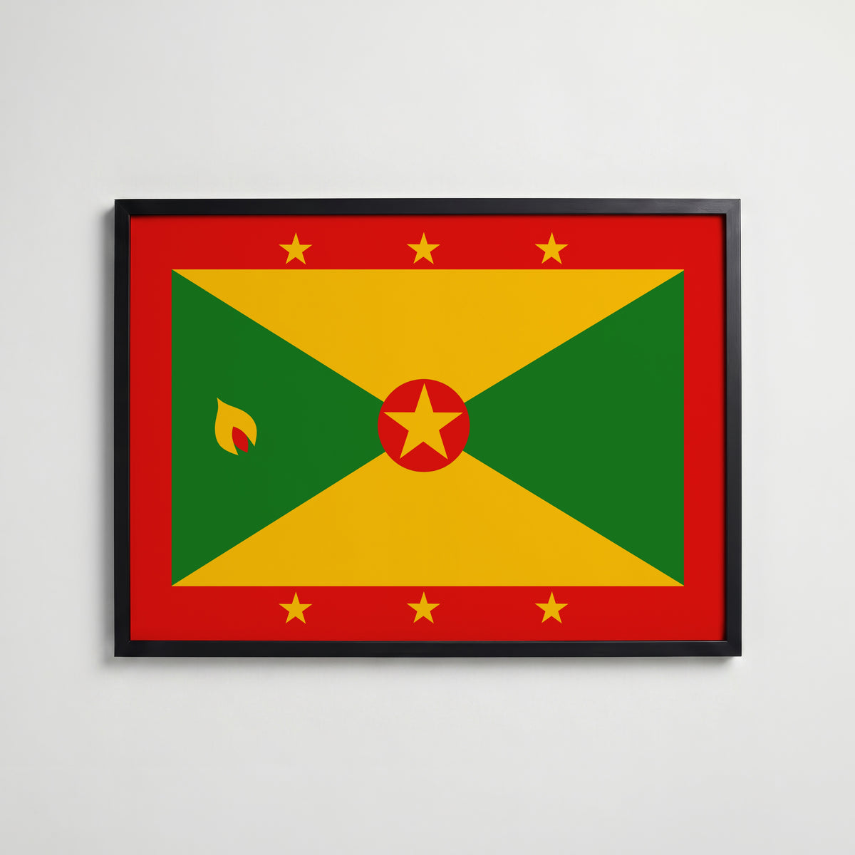 Grenada National Flag Poster i svart ram – stilren konsttryck som väggdekor från Bozetto