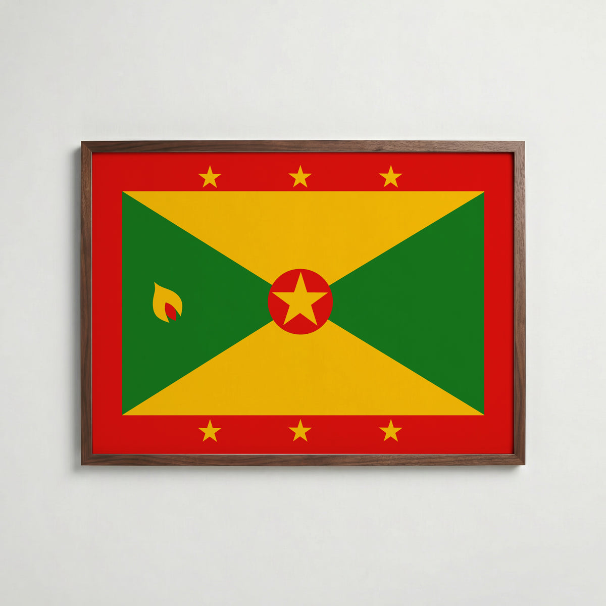 Grenada National Flag Poster i valnötsram – varm konstaffisch för hemmet från Bozetto