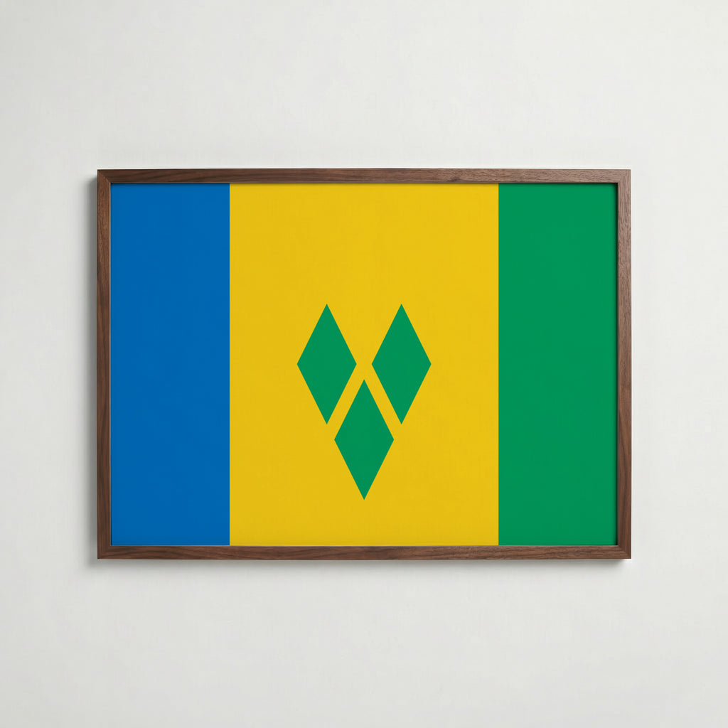 Saint Vincent and the Grenadines National Flag Poster i valnötsram – varm konstaffisch för hemmet från Bozetto