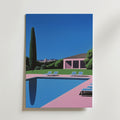 Pink & Blue Retro Hiroshi – stilfullt konsttryck från Bozetto, tryckt på matt finpapper