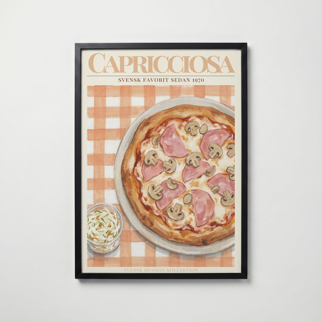 Capricciosa Pizza i svart ram på vägg – köp enkelt hos Bozetto affisch i hög kvalitet