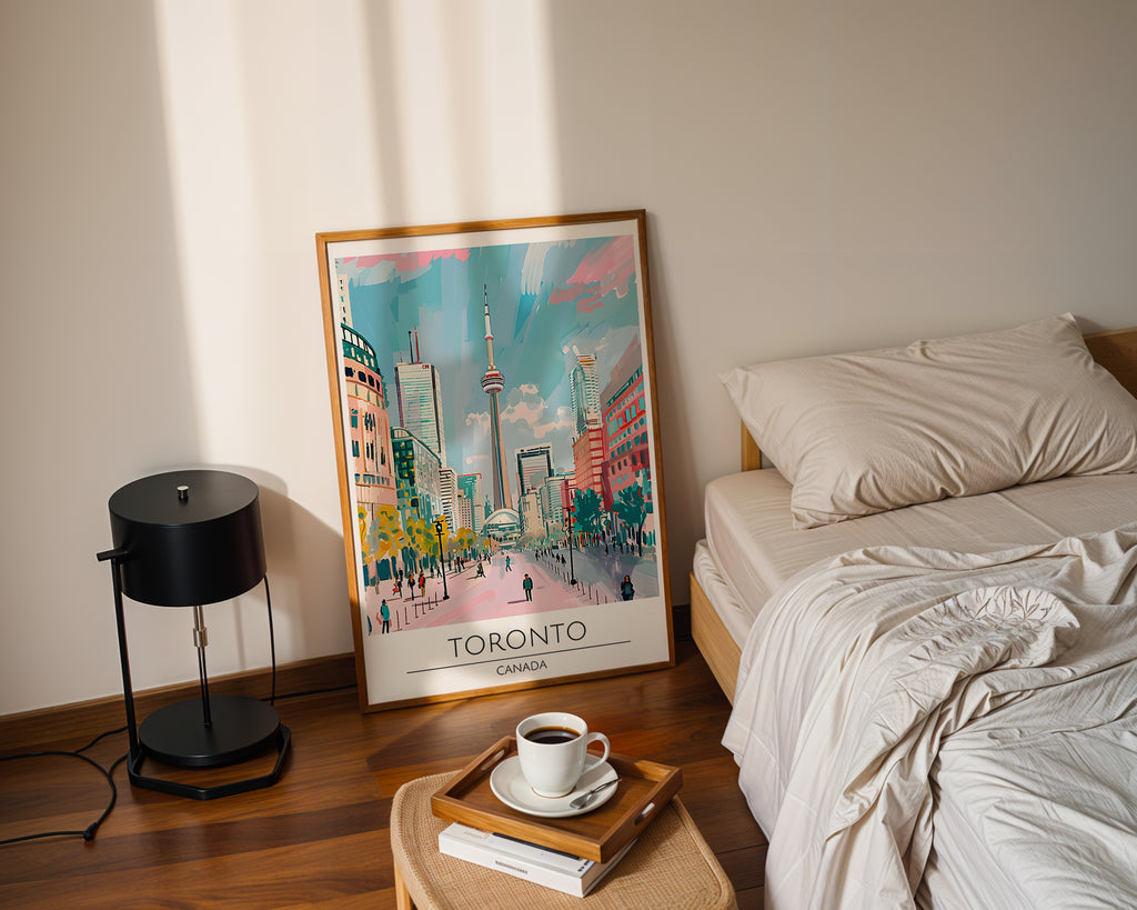 Mockup av Toronto Cityscape affisch på vägg – köp enkelt hos Bozetto i hög kvalitet