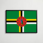 Dominica National Flag Poster i svart ram – stilren konsttryck som väggdekor från Bozetto