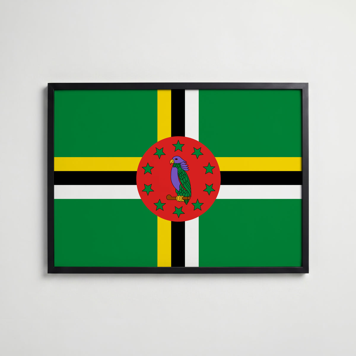 Dominica National Flag Poster i svart ram – stilren konsttryck som väggdekor från Bozetto