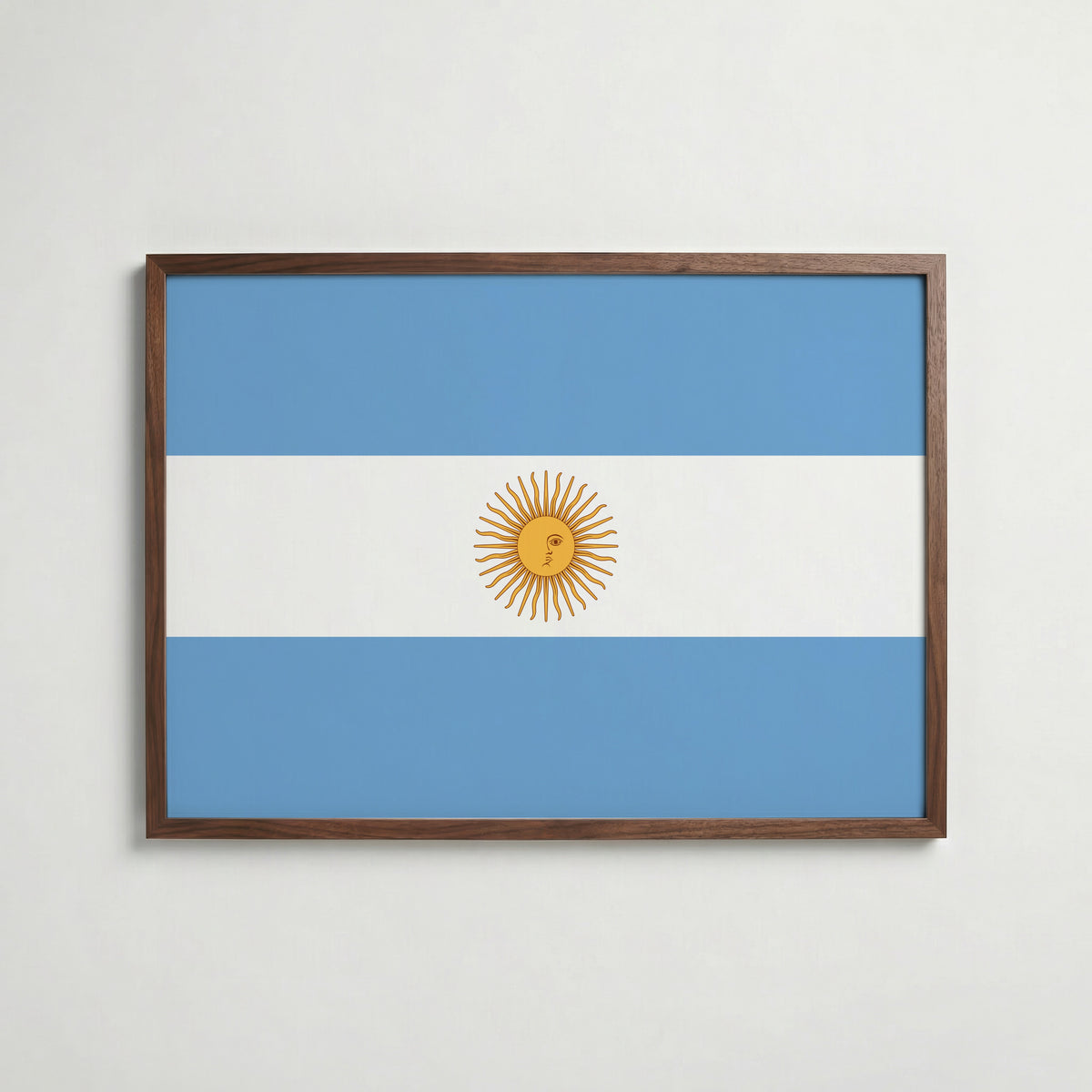 Argentina National Flag Poster i valnötsram – varm konstaffisch för hemmet från Bozetto