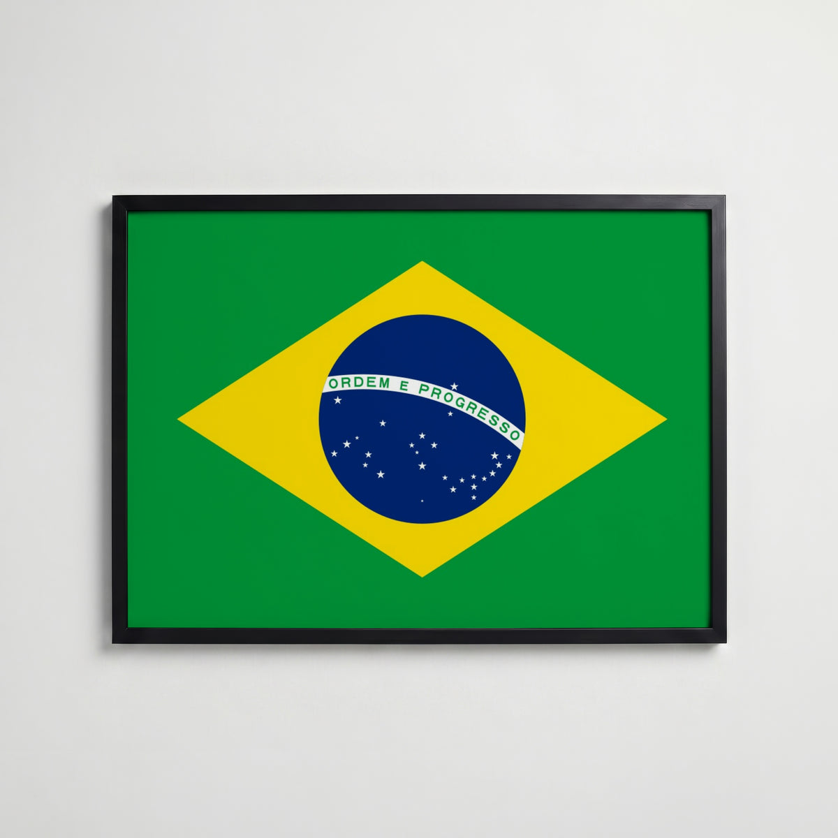 Brazil National Flag Poster i svart ram – stilren konsttryck som väggdekor från Bozetto