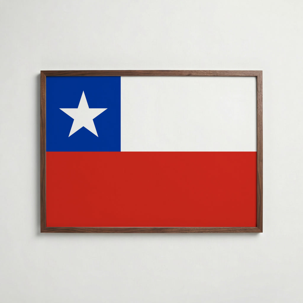 Chile National Flag Poster i valnötsram – varm konstaffisch för hemmet från Bozetto