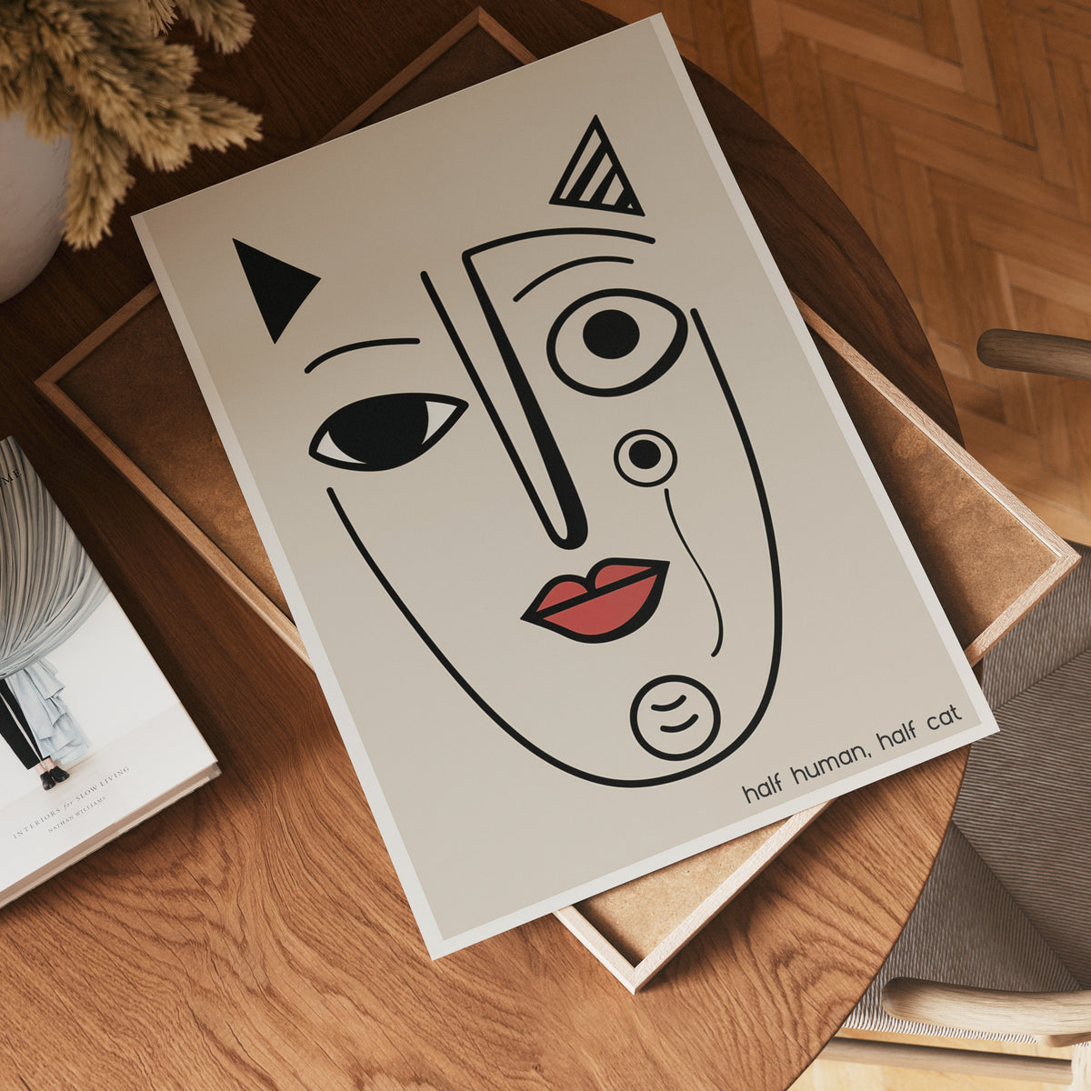 Half Human Half Cat poster – abstrakt konst och stilren konsttryck för hemmet hos Bozetto