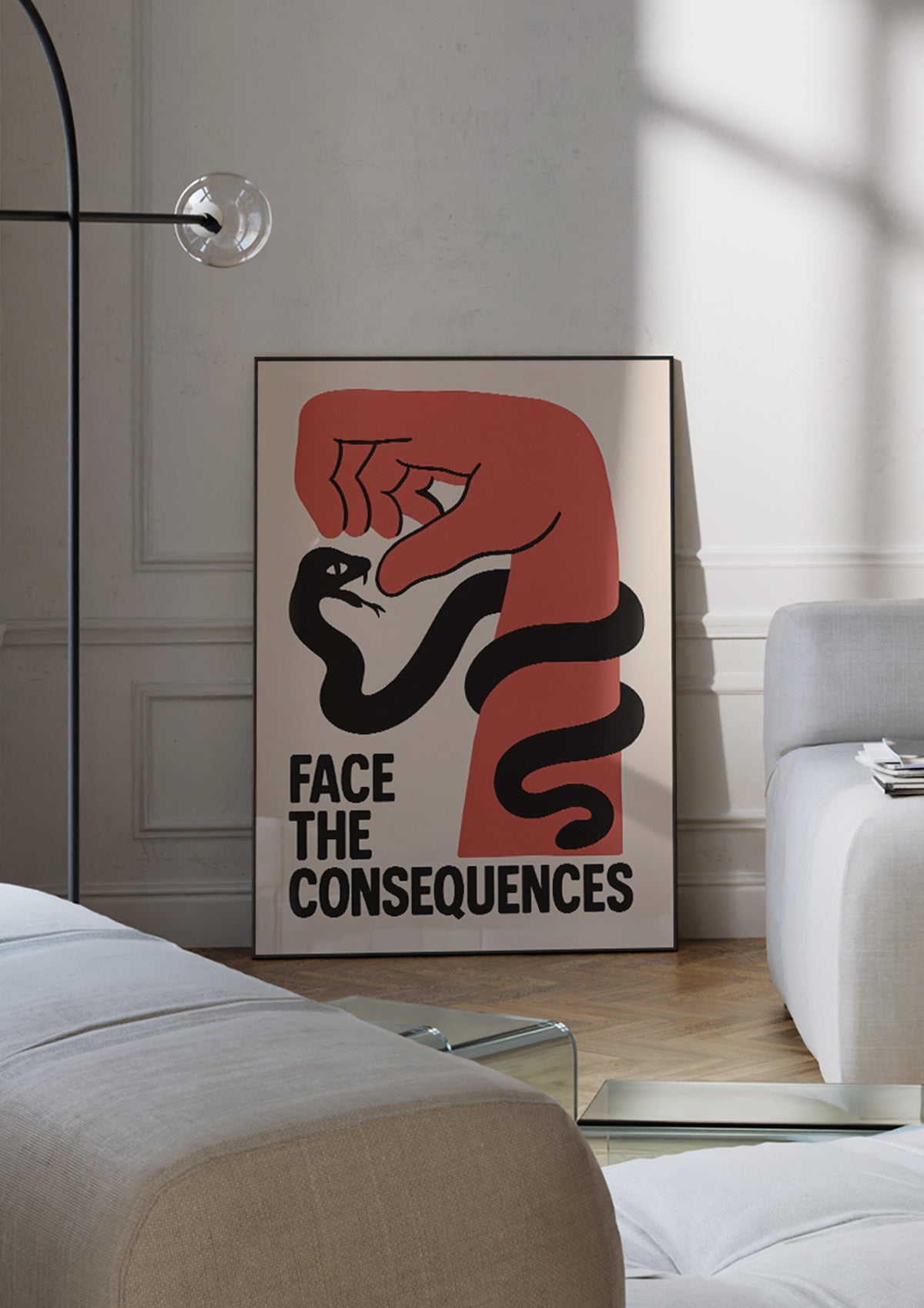 Face the Consequences poster visad rakt fram – Bozetto affisch i hög tryckkvalitet