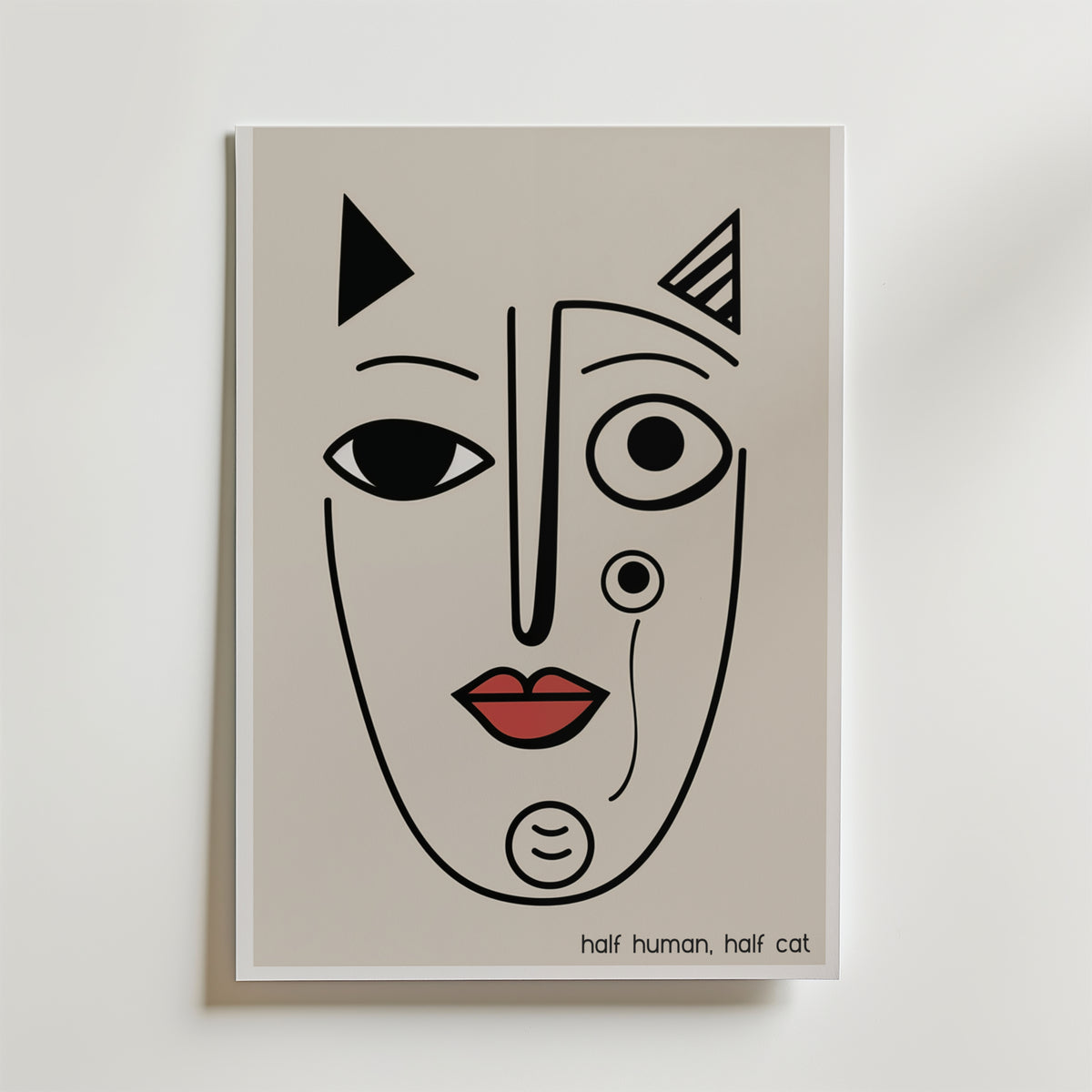 Half Human Half Cat poster – abstrakt konst och stilren konsttryck för hemmet hos Bozetto