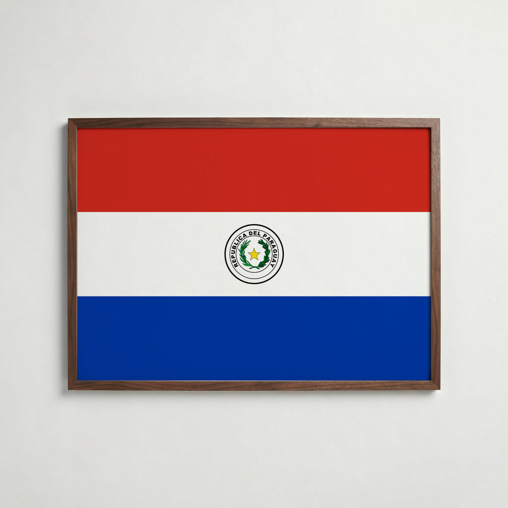 Paraguay National Flag Poster i valnötsram – varm konstaffisch för hemmet från Bozetto