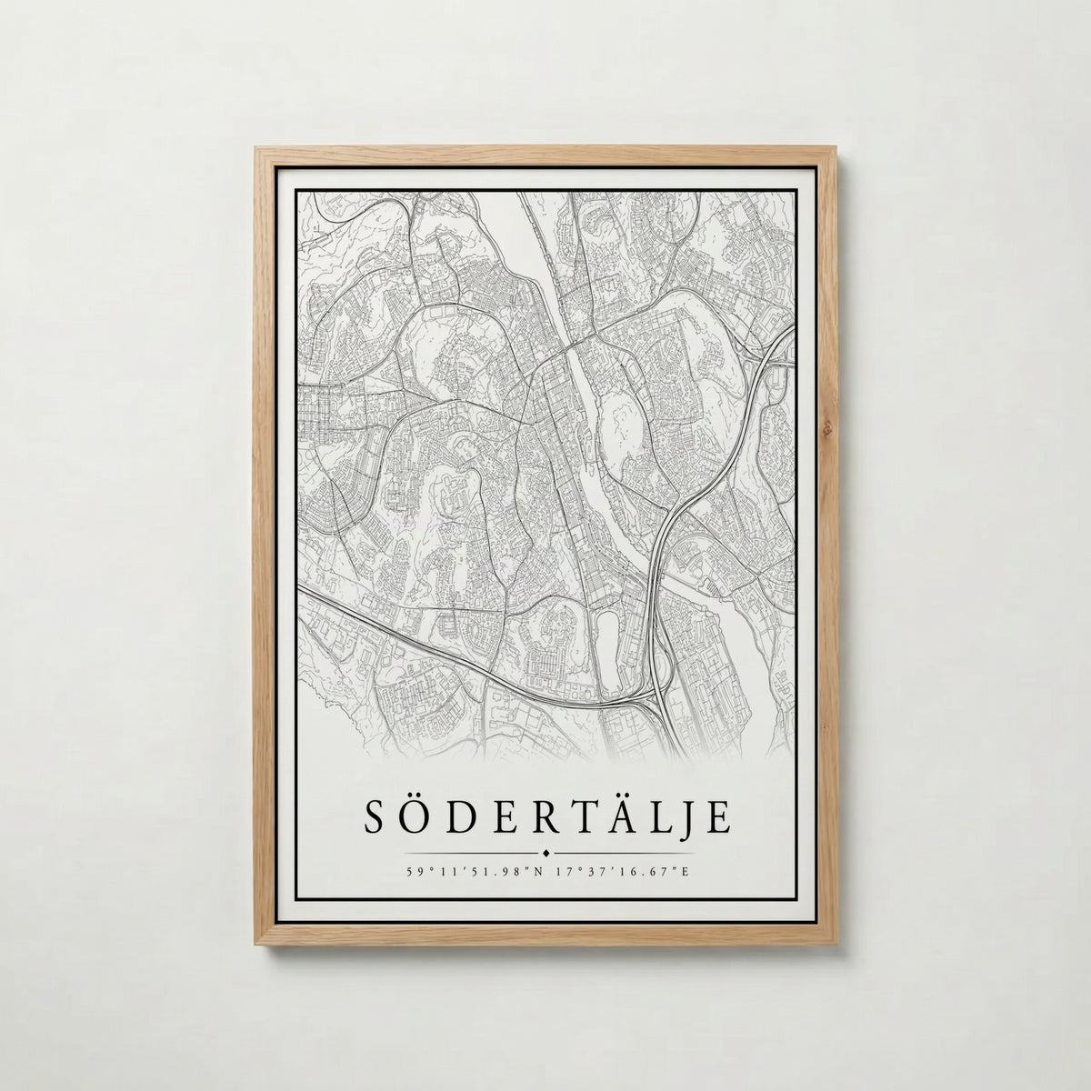 Södertälje Karta poster i olika storlekar – köp enkelt hos Bozetto i hög kvalitet