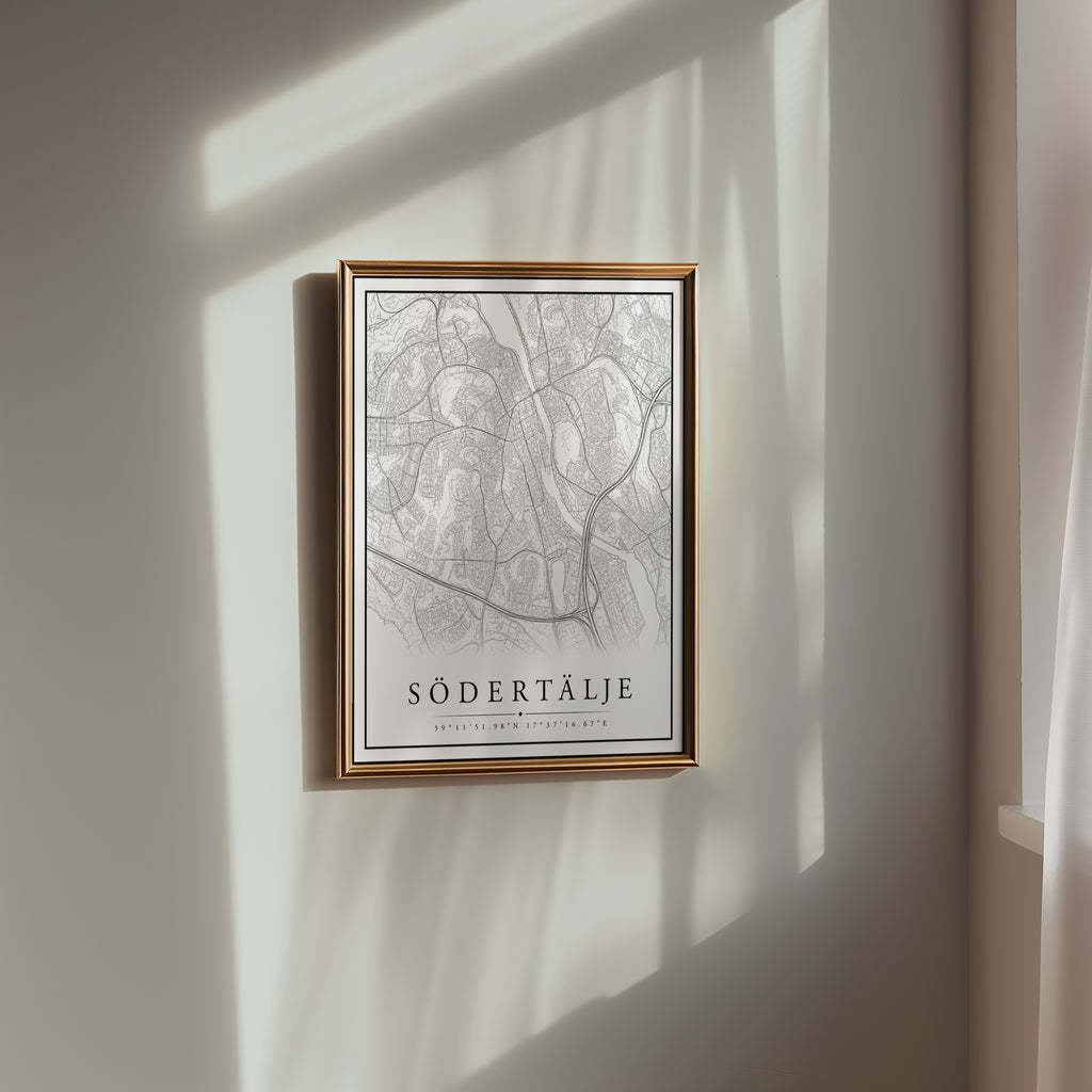 Södertälje Karta poster i stilrent hem med modern inredning – köp enkelt hos Bozetto