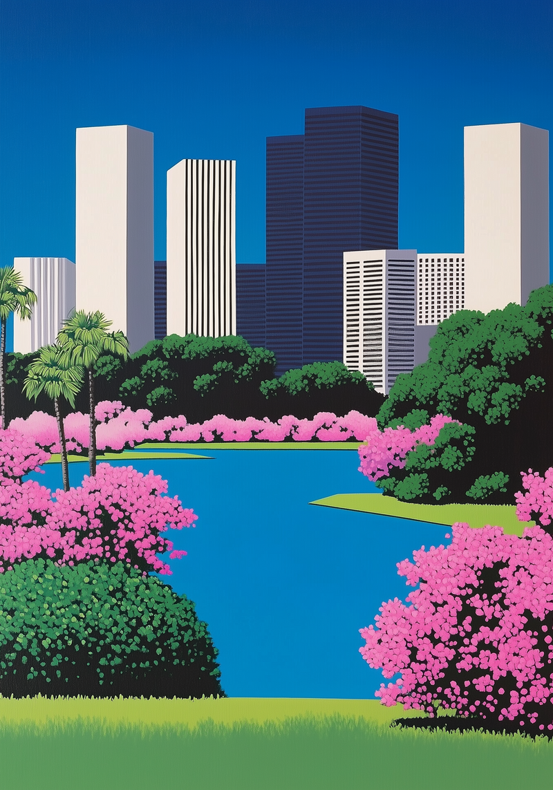City Park Illustration Hiroshi Poster
