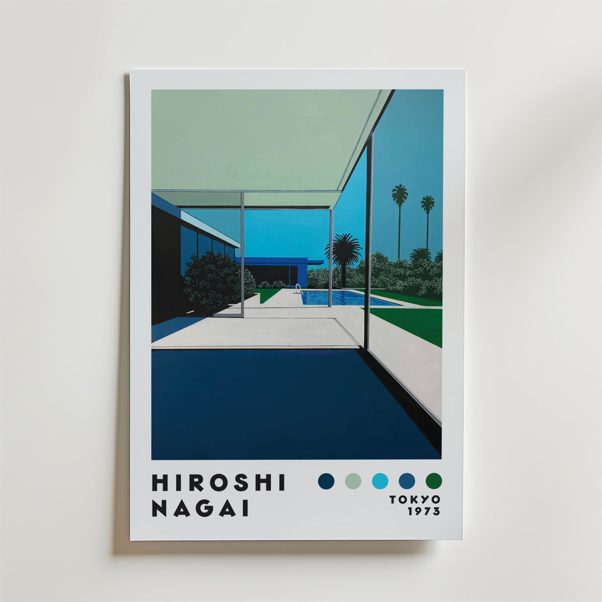 Mockup av Hiroshi Nagai Poolside affisch på vägg – köp enkelt hos Bozetto i hög kvalitet
