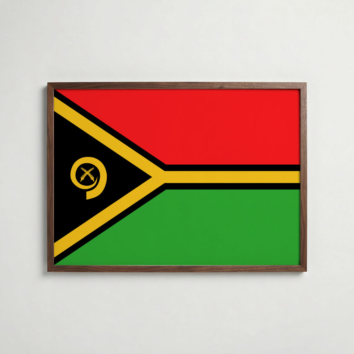 Vanuatu National Flag Poster i valnötsram – varm konstaffisch för hemmet från Bozetto