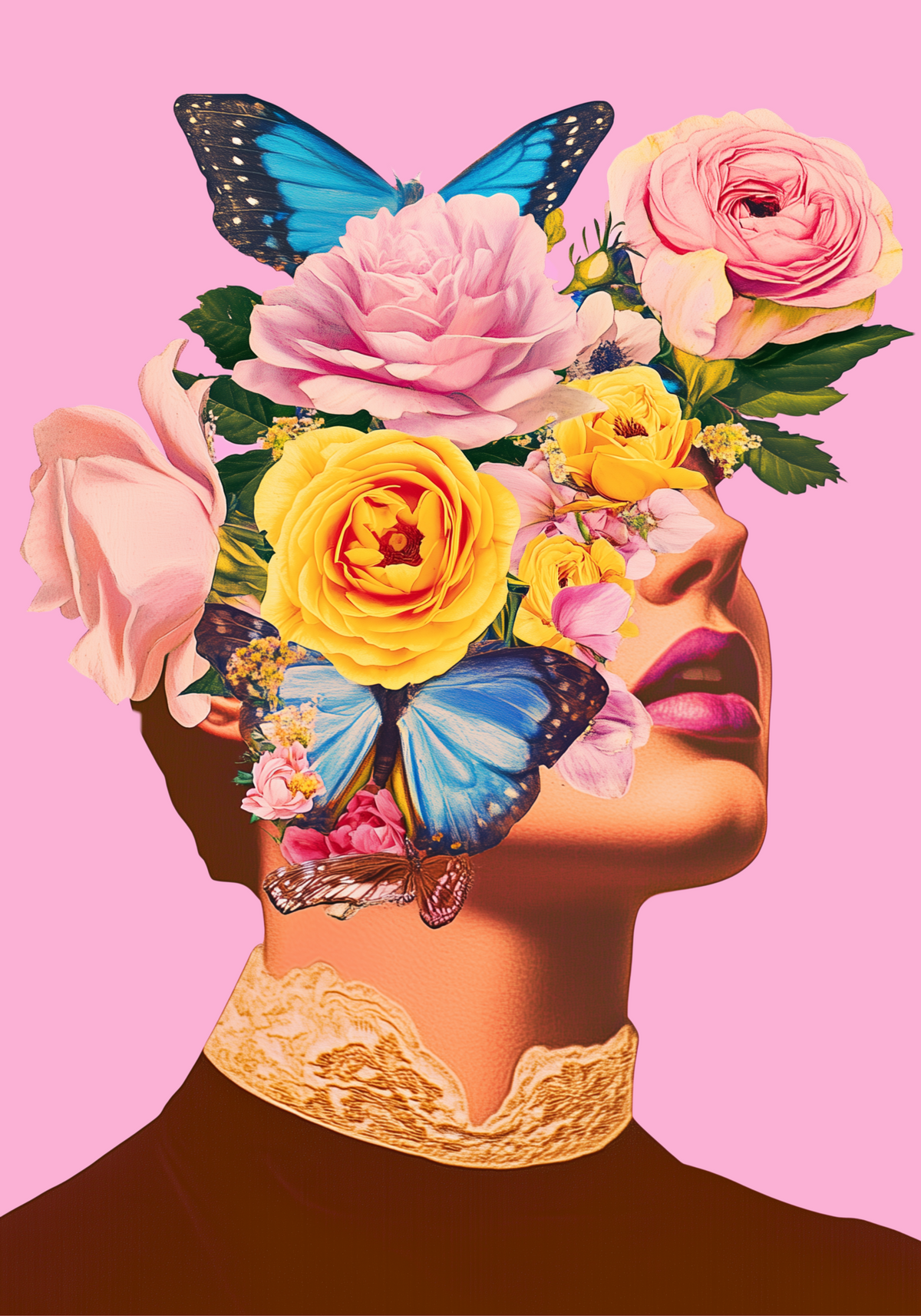 Floral Butterfly Portrait poster visad rakt fram – Bozetto affisch i hög tryckkvalitet