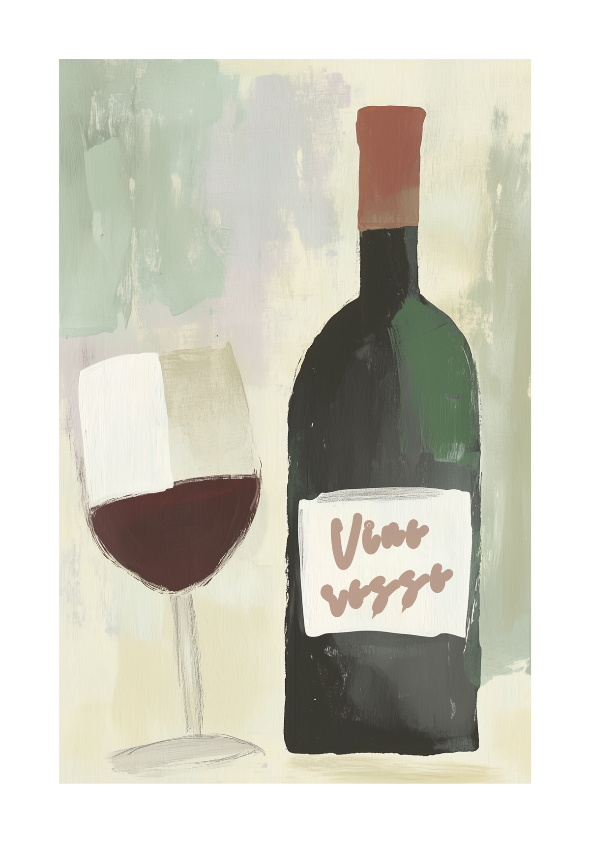 Vino Rosso konsttryck på vit bakgrund – elegant Bozetto affisch för hemmet i hög tryckkvalitet
