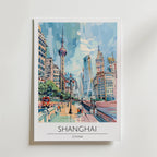 Shanghai Skyline Walk – stilfullt konsttryck från Bozetto, tryckt på matt finpapper