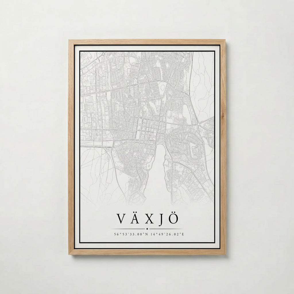 Växjö Karta poster i flera storlekar – jämför mått och välj rätt hos Bozetto i hög tryckkvalitet