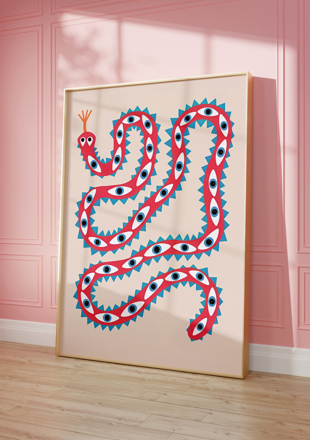 Playful Snake Art poster visad rakt fram – Bozetto affisch i hög tryckkvalitet i hög tryckkvalitet