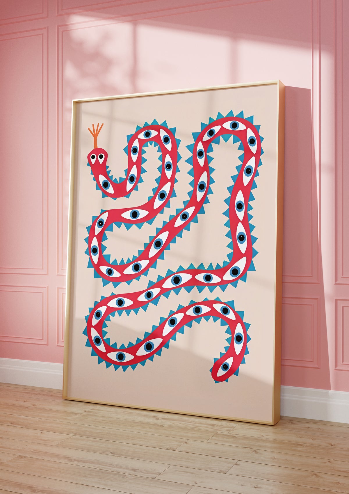 Playful Snake Art poster visad rakt fram – Bozetto affisch i hög tryckkvalitet i hög tryckkvalitet