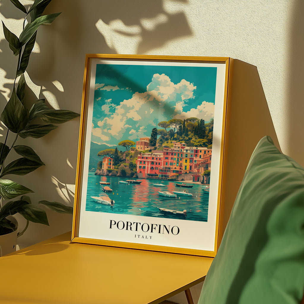 Mockup av Golden Reflections Of affisch på vägg – köp enkelt hos Bozetto i hög kvalitet