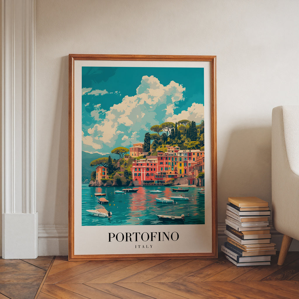 Golden Reflections Of Portofino – stilfullt konsttryck från Bozetto, tryckt på matt finpapper