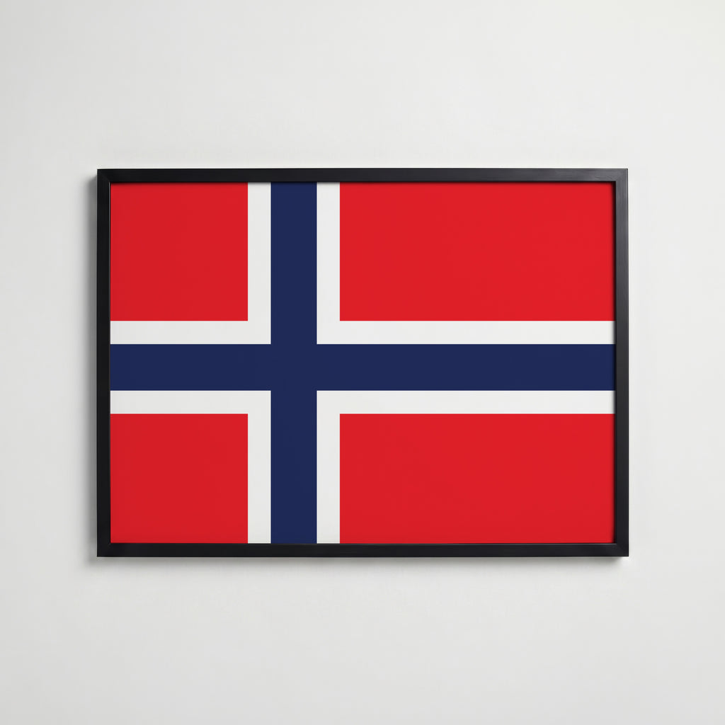 Norway National Flag Poster i svart ram – stilren konsttryck som väggdekor från Bozetto
